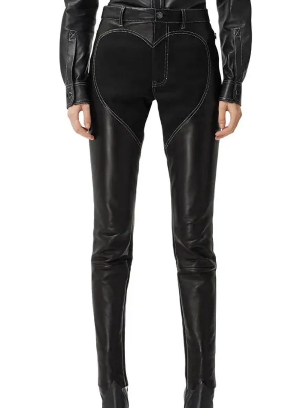 Burberry Black Denim Skinny Leather Pants with Heart Motif jeans Sz 4